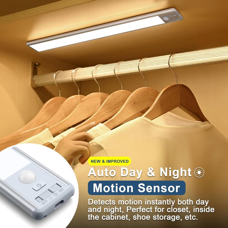 BLS 14.8inch Under Cabinet Lighting, 63 LED Closet Lights, 2500mAh USB C Rechargeable Under Cabinet Lights, Battery Operated Lights, Motion Sensor Light Indoor, Magnetic Night Light for Kitchen 2 Pack - Image 3